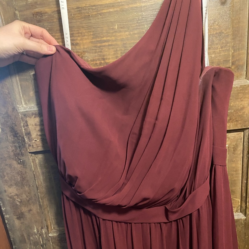 One shoulder wine colored bridesmaids dress